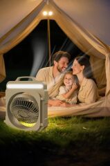 Şarjlı Masaüstü Vantilatör Kamp Tipi 4000 Mah Işıklı Taşınabilir Masa Fanı F53 Yeşil