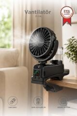 Vantilatör Dijital Ekranlı Su Kapasiteli Şarjlı Mini Masa Fan F14 Siyah