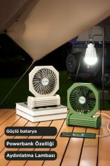 Şarjlı Masaüstü Vantilatör Powerbank Özellikli 3600 Mah Işıklı Taşınabilir Masa Fanı F58 Yeşil