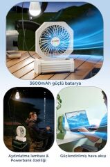 Şarjlı Masaüstü Vantilatör Powerbank Özellikli 3600 Mah Işıklı Taşınabilir Masa Fanı F58 Bej