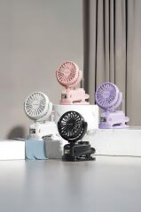 Vantilatör Dijital Ekranlı Su Kapasiteli Şarjlı Mini Masa Fan F14 Mor