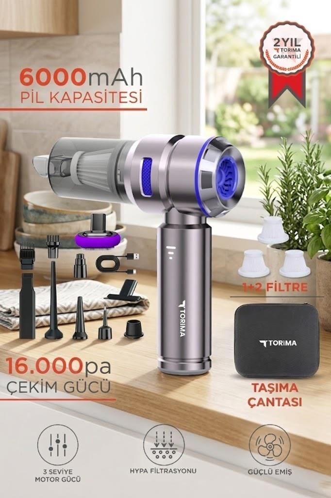 ひろみち Torima HL-121 Mavi 4IN1 Şarjlı Araç Mini EL Süpürgesi