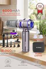 Araç İçi Süpürge 4IN1 17000PA Emiş Güçlü Üflemeli Şarjlı Mini Araba El Süpürgesi HL121 Mavi