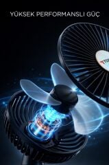 Şarjlı Masaüstü Vantilatör Mandallı Klipsli 800 Mah Işıklı Taşınabilir Masa Fanı F61 Beyaz