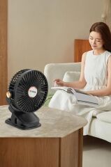 Şarjlı Masaüstü Vantilatör Mandallı Klipsli 800 Mah Işıklı Taşınabilir Masa Fanı F61 Siyah