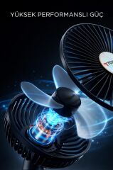 Şarjlı Masaüstü Vantilatör Mandallı Klipsli 800 Mah Işıklı Taşınabilir Masa Fanı F61 Siyah