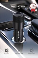 Araç Şarj Aleti Soketi Tüm Araçlarla Uyumlu Çift USB Araba Çakmaklık C3 Siyah