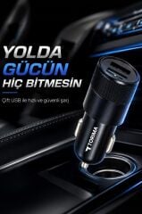 Araç Şarj Aleti Soketi Tüm Araçlarla Uyumlu Çift USB Araba Çakmaklık C3 Siyah