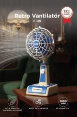 Vantilatör Retro Tasarımlı Masaüstü Mini USB Şarjlı Fan F49 Mavi
