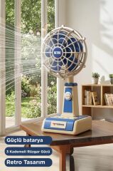 Vantilatör Retro Tasarımlı Masaüstü Mini USB Şarjlı Fan F49 Mavi