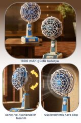 Vantilatör Retro Tasarımlı Masaüstü Mini USB Şarjlı Fan F49 Mavi