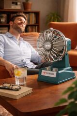 Şarjlı Masaüstü Vantilatör Retro Tasarım 500 Mah Taşınabilir Mini Masa Fanı F51 Mavi