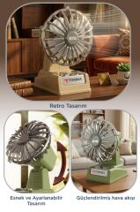Şarjlı Masaüstü Vantilatör Retro Tasarım 500 Mah Taşınabilir Mini Masa Fanı F51 Mavi