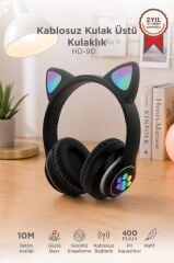 Bluetooth Kulaklık Kulak Üstü Kedi Tasarımlı Kablosuz Kulaklık HD90 Siyah