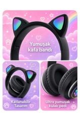 Bluetooth Kulaklık Kulak Üstü Kedi Tasarımlı Kablosuz Kulaklık HD90 Siyah