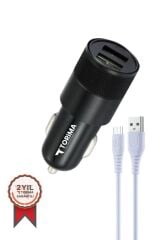 Torima C3 Micro Siyah Tüm Araçlara Uyumlu Araba Çakmaklık Çift USB Girişli Oto Şarj Aleti Soketi