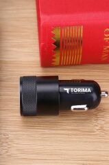 Torima C3 Micro Siyah Tüm Araçlara Uyumlu Araba Çakmaklık Çift USB Girişli Oto Şarj Aleti Soketi