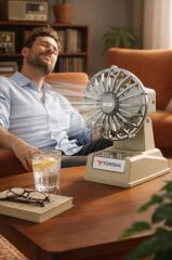 Şarjlı Masaüstü Vantilatör Retro Tasarım 500 Mah Taşınabilir Mini Masa Fanı F51 Bej