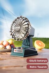 Şarjlı Masaüstü Vantilatör Retro Tasarım 500 Mah Taşınabilir Mini Masa Fanı F51 Bej