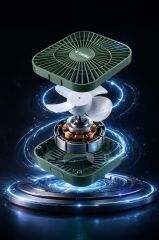 Vantilatör Hava Nemlendirici Masaüstü 180 Derece Dönen Kablolu Fan F17 Yeşil