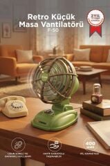 Şarjlı Masaüstü Vantilatör Vintage Retro Tasarım 400 Mah Taşınabilir Masa Fanı F50 Yeşil