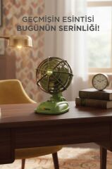 Şarjlı Masaüstü Vantilatör Vintage Retro Tasarım 400 Mah Taşınabilir Masa Fanı F50 Yeşil