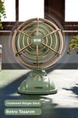 Şarjlı Masaüstü Vantilatör Vintage Retro Tasarım 400 Mah Taşınabilir Masa Fanı F50 Yeşil