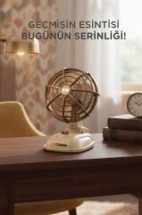 Şarjlı Masaüstü Vantilatör Vintage Retro Tasarım 400 Mah Taşınabilir Masa Fanı F50 Beyaz