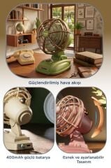 Şarjlı Masaüstü Vantilatör Vintage Retro Tasarım 400 Mah Taşınabilir Masa Fanı F50 Beyaz