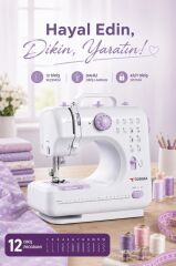 Mini Dikiş Makinesi 12 Desenli Pedallı Ev Tipi DM01 Beyaz
