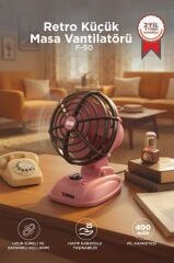Şarjlı Masaüstü Vantilatör Vintage Retro Tasarım 400 Mah Taşınabilir Masa Fanı F50 Pembe