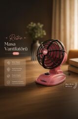 Şarjlı Masaüstü Vantilatör Vintage Retro Tasarım 400 Mah Taşınabilir Masa Fanı F50 Pembe