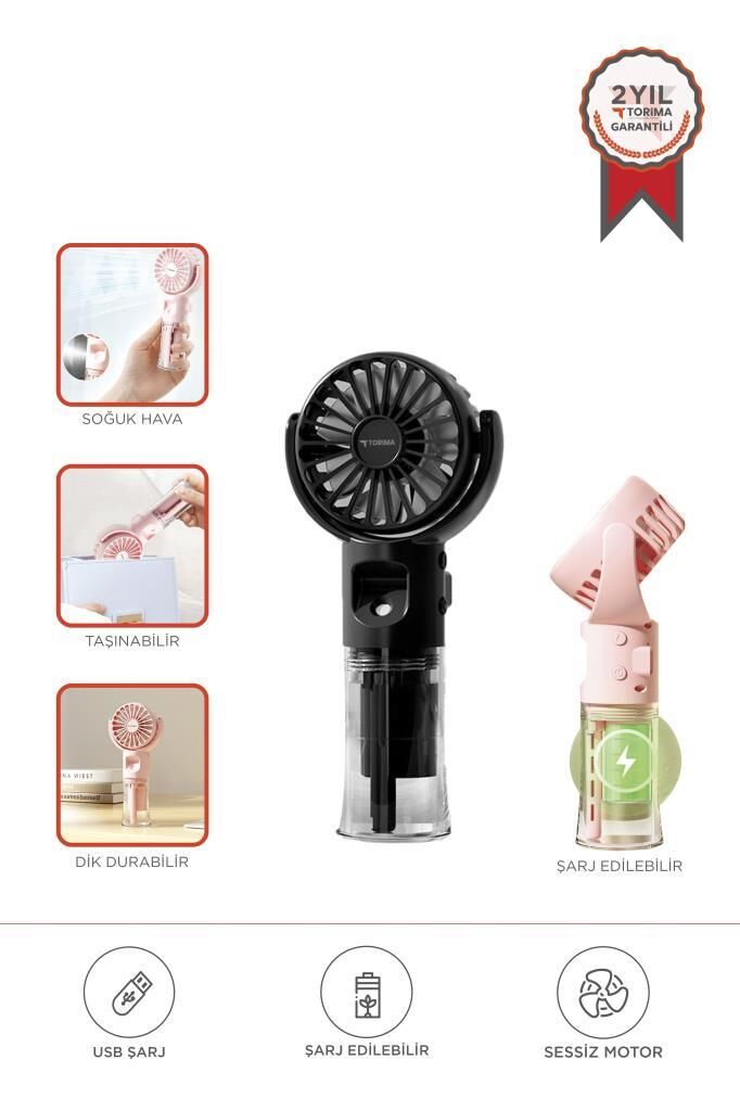 Vantilatör Şarjlı Mini Masa Fan F13 Siyah