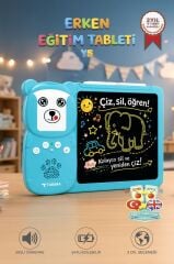 İngilizce Sesli Erken Eğitim Çocuk Tableti 8 İnç LCD Çizim Tahtası 112 Çift Taraflı Kartlı Y5 Mavi