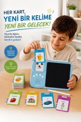 İngilizce Sesli Erken Eğitim Çocuk Tableti 8 İnç LCD Çizim Tahtası 112 Çift Taraflı Kartlı Y5 Mavi