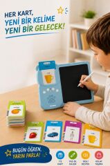 İngilizce Sesli Erken Eğitim Çocuk Tableti 8 İnç LCD Çizim Tahtası 112 Çift Taraflı Kartlı Y5 Mavi
