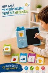 Torima İngilizce Sesli Erken Eğitim Çocuk Tableti 8 İnç LCD Çizim Tahtası 112 Çift Kart Y5 Mavi