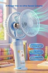 Şarjlı El Vantilatörü Masaüstü Stantlı 3 Kademeli Taşınabilir Mini Fan F56 Mavi