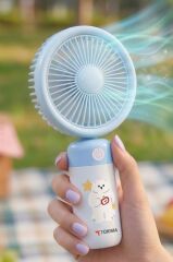 Şarjlı El Vantilatörü Masaüstü Stantlı 3 Kademeli Taşınabilir Mini Fan F56 Mavi