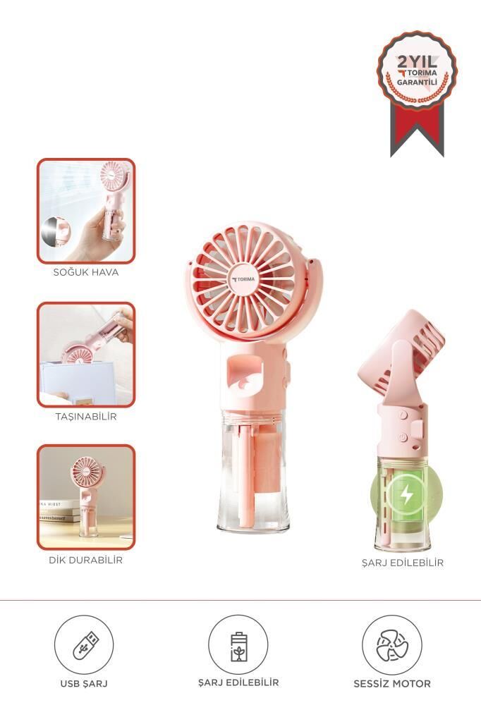 Torima F-13 Pembe Şarjlı Mini Masa Fan Vantilatör