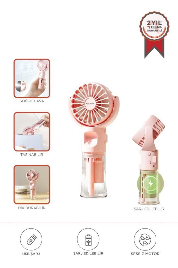 Vantilatör Şarjlı Mini Masa Fan F13 Pembe