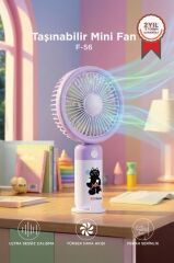Şarjlı El Vantilatörü Masaüstü Stantlı 3 Kademeli Taşınabilir Mini Fan F56 Mor