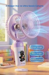 Şarjlı El Vantilatörü Masaüstü Stantlı 3 Kademeli Taşınabilir Mini Fan F56 Mor