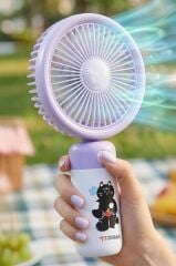 Şarjlı El Vantilatörü Masaüstü Stantlı 3 Kademeli Taşınabilir Mini Fan F56 Mor