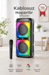 Bluetooth Hoparlör Mikrofonlu Kablosuz Taşınabilir Speaker KTS-2362 Siyah