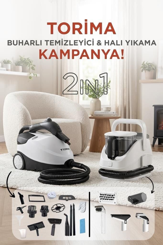 Torima Buharlı Temizleyici Halı Koltuk Yıkama Cam Zemin Mutfak Temizlme Buhar Makinesi JJB747+CB08C