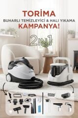 Torima Buharlı Temizleyici Halı Koltuk Yıkama Cam Zemin Mutfak Temizlme Buhar Makinesi JJB747+CB08C