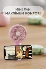 Şarjlı El Vantilatörü Masaüstü Stantlı 3 Kademeli Taşınabilir Mini Fan F56 Pembe