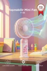 Şarjlı El Vantilatörü Masaüstü Stantlı 3 Kademeli Taşınabilir Mini Fan F56 Pembe