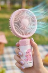 Şarjlı El Vantilatörü Masaüstü Stantlı 3 Kademeli Taşınabilir Mini Fan F56 Pembe
